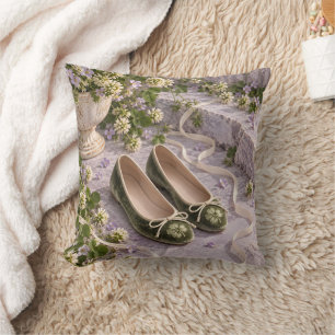 Sage Clover Ballet Flats Flower Garden Steps Throw Pillow