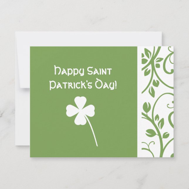 Sage Clover Floral Vine Saint Patrick's Day Note Card (Front)