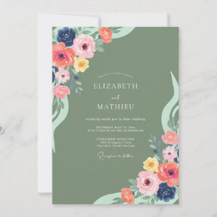 Sage Colourful Botanical Wedding Invitation