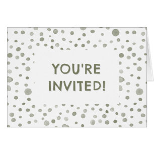 Sage Confetti Watercolor Dots Birthday Invite
