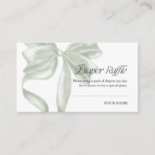 Sage Coquette Bow Diaper Raffle Enclosure Card