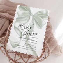 Sage Coquette Bow Neutral Baby Shower Invite