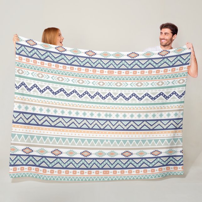 Sage & Coral Native American Pattern Fleece Blanket (In Situ)