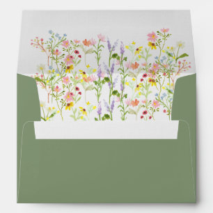 Sage Cottage Core Wild Flower Wedding Envelope