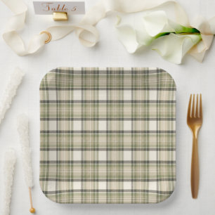 Sage Cottage Sage Green Tartan Plaid Paper Plate