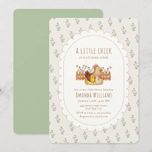 Sage Cottagecore Chicken Floral Baby Shower Invitation