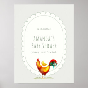 Sage Cottagecore Rooster Chick Baby Shower Welcome Poster