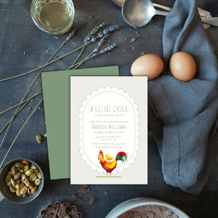 Sage Cottagecore Rooster Little Chick Baby Shower Invitation