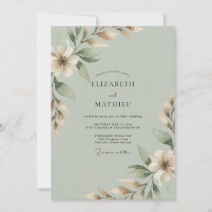 Sage Cream Branch Eucalyptus Wedding Invitation
