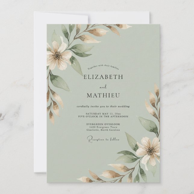 Sage Cream Branch Eucalyptus Wedding Invitation (Front)