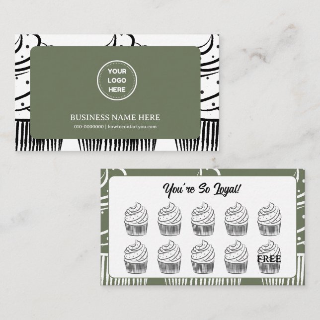 Sage Cupcakes Bakery Coffee Shop Reward Point Loyalty Card (Front/Back)