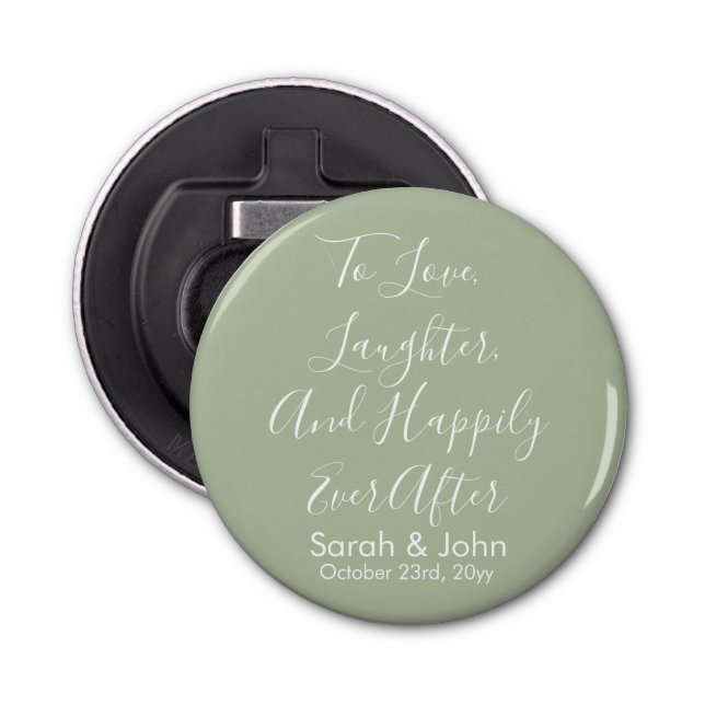 Sage Custom Personalized Script Wedding Reception  Bottle Opener (Front)