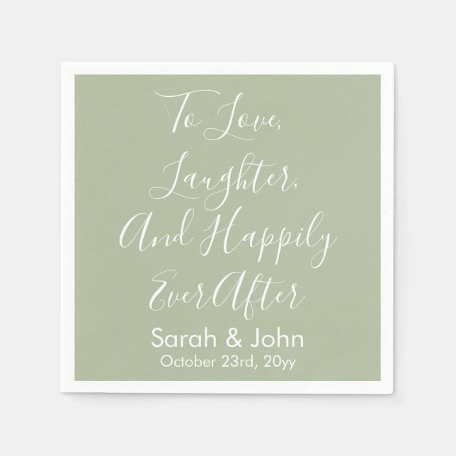 Sage Custom Personalized Script Wedding Reception  Napkin (Front)