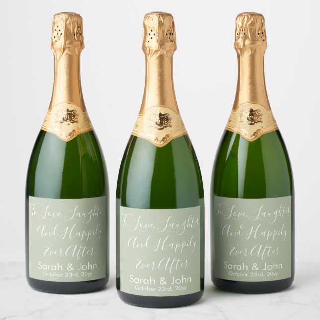 Sage Custom Personalized Script Wedding Reception  Sparkling Wine Label (Bottles)