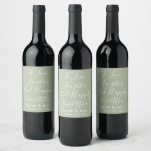Sage Custom Personalized Script Wedding Reception Wine Label