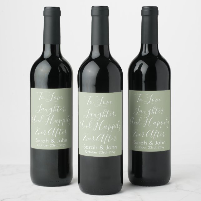 Sage Custom Personalized Script Wedding Reception  Wine Label (Bottles)