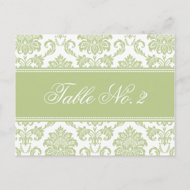 Sage Damask Wedding Table Number Postcard (Front)