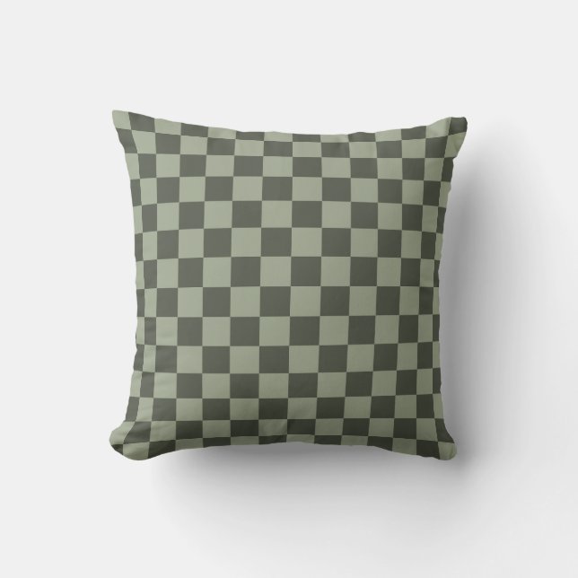Sage Dark Green Checker Checkerboard Checkered Throw Pillow (Front)