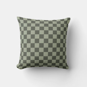 Sage Dark Green Chequered Chequerboard Chequered Throw Pillow