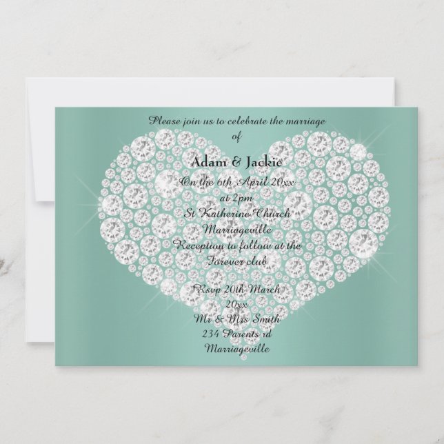 SAGE DIAMOND HEART ELEGANT WEDDING Invitation (Front)