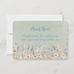 Sage Dusty Blue Peony Watercolor Wedding Thank You Card