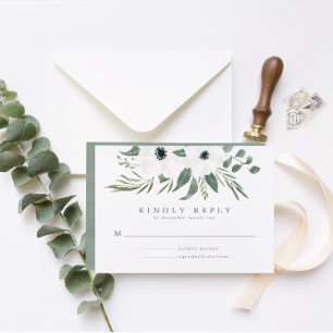 Sage & Dusty Green Eucalyptus Elegant Wedding RSVP Card