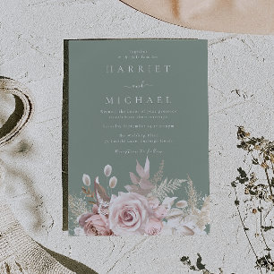 Sage, Dusty Rose & Blush Floral Wedding Invitation