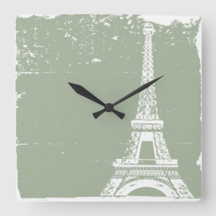 Sage Eiffel Tower Custom Wall Clock