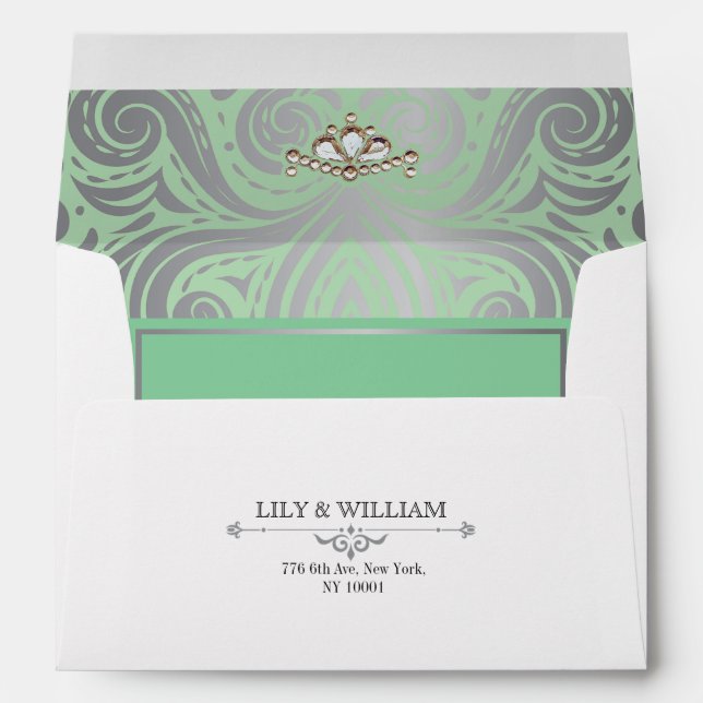 Sage Elegant Artdeco Diamond Silver Wedding Envelope (Back (Bottom))