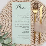 Sage Elegant Calligraphy Wedding / Reception  Menu<br><div class="desc">Elegant sage green wedding or dinner reception Menu card. Contemporary, simple and elegant design with beautiful modern hand written calligraphy. Front and back background color in sage green and lettering in black. Ability to change both front and / or back background color by selecting "customize further". Design available in a...</div>