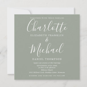 Sage Elegant Chic Script All In One Wedding Invitation