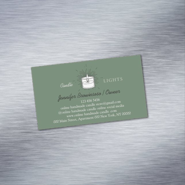 Sage Elegant Handmade Soy Wax Candle Magnetic Business Card (In Situ)