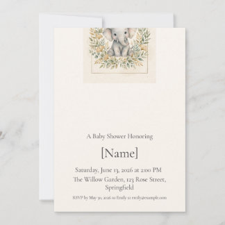Sage Elephant Baby Shower Invitation, Editable Invitation