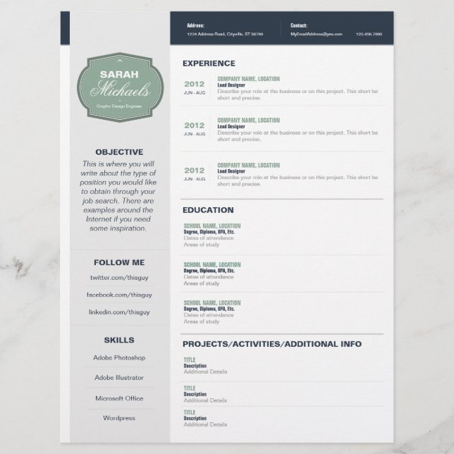 Sage Emblem Resume Letterhead (Front)