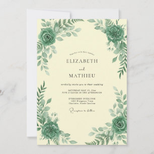 Sage Emerald Leafy Wedding Invitation