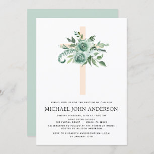 Sage Eucalyptus Baptism Greenery Cross Invitation