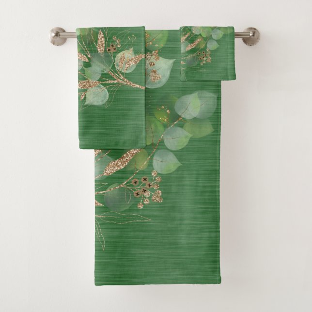 SAGE EUCALYPTUS BRUSHED METALLIC GREEN  BATH TOWEL SET (Insitu)