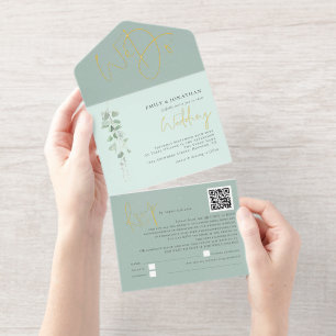 Sage Eucalyptus We Do Wedding Foil All In One Invitation