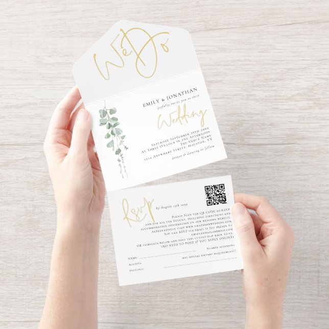 Sage Eucalyptus We Do Wedding Foil All In One Invitation (Tearaway)