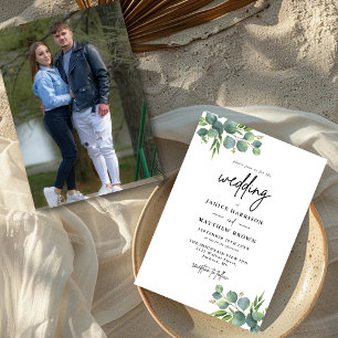 Sage Eucalyptus Woodland Photo Wedding Invitation