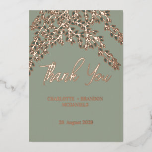 Sage Evergreen Leaves Wedding Thank You Rose Gold 