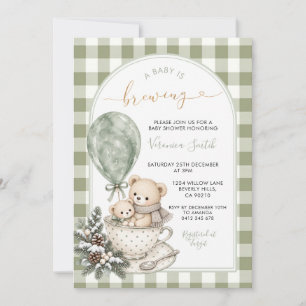 Sage Fall Bear A Baby Is Brewing Shower Invitation