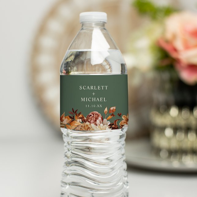 Sage Fall Wedding Water Bottle Label (Sage Green Fall Floral Wedding Water Bottle Label Favor by Painted Paperie
)