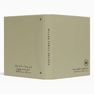 Sage Family Monogram Recipe Wedding Gift Message Binder