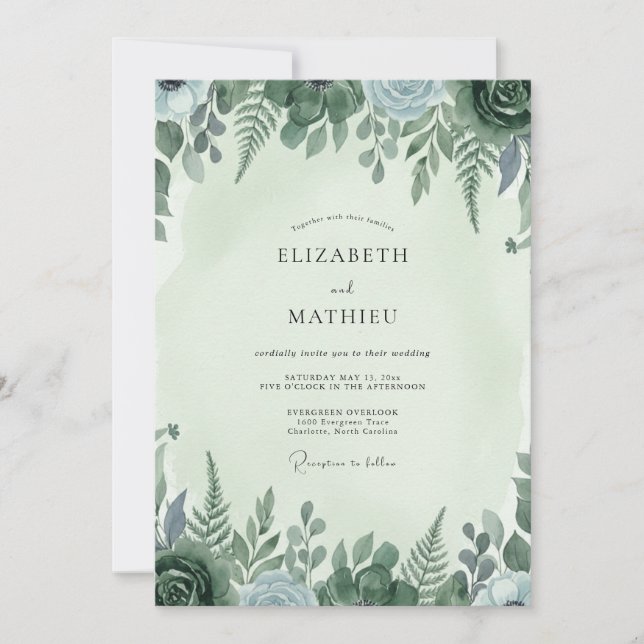 Sage Fern Woodland Wedding Invitation (Front)