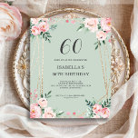 Sage Floral 60th Budget Birthday Invitation<br><div class="desc">Looking for an affordable and charming invitation for your upcoming 60th birthday bash? Look no further than our sage floral paper invitation! With a lovely design featuring delicate blush pink flowers on a sage green background and an elegant font, this customizable invitation is sure to set the perfect tone for...</div>