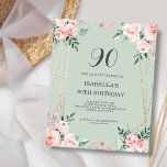 Sage Floral 90th Budget Birthday Invitation<br><div class="desc">Looking for an affordable and charming invitation for your upcoming 90th birthday bash? Look no further than our sage floral paper invitation! With a lovely design featuring delicate blush pink flowers on a sage green background and an elegant font, this customizable invitation is sure to set the perfect tone for...</div>