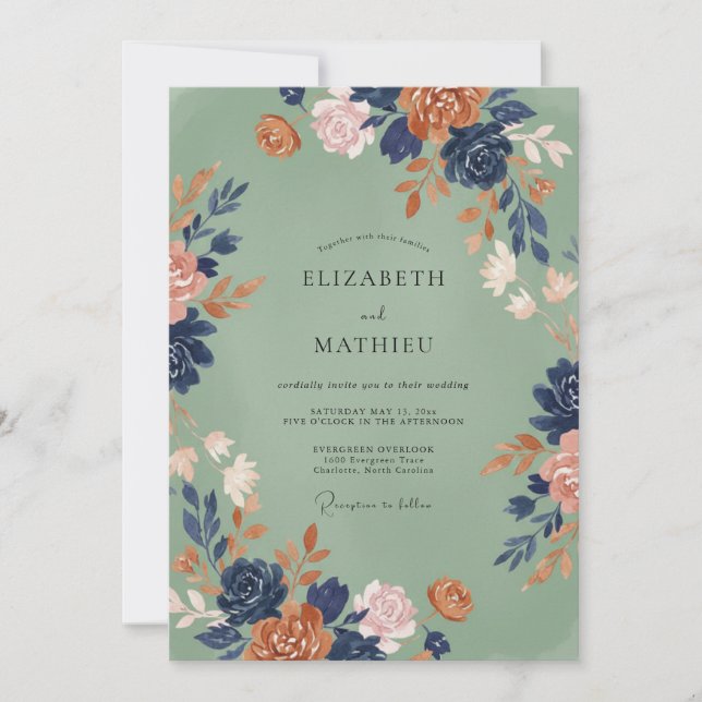 Sage Floral Arch Wedding Invitation (Front)
