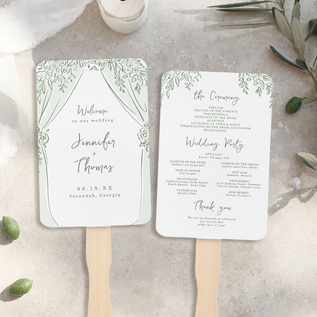 Sage Floral Arch Whimsical Wedding Programs Hand Fan (Sage Floral Arch Whimsical Wedding Programs Hand Fan)