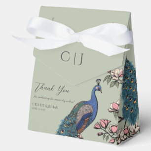 Sage Floral Blue Teal Peacocks Magnolia Flowers Favor Box